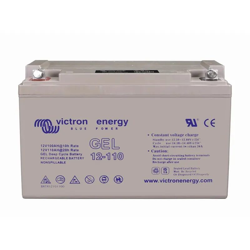 Vorderansicht des Victron Batteriespeichers Gel Deep mit Kapazitätsangabe 110Ah