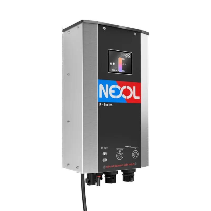 Frontansicht des Nexol NEX-R2 mit Anschlüssen für Zweizonenheizung und PV-Anbindung