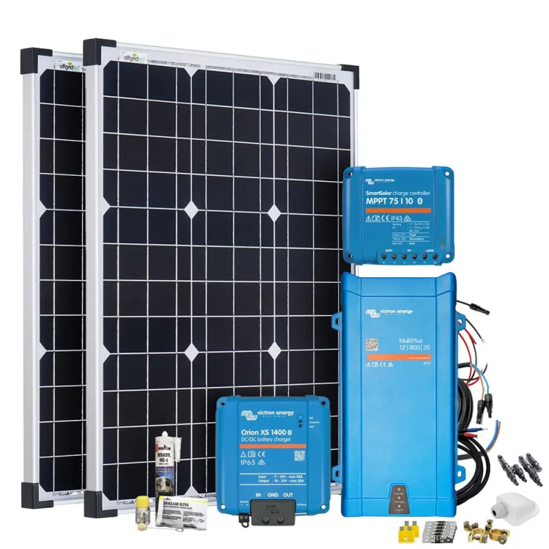 Mobil VeCore S 100W Wohnmobil Solaranlage inkl. MultiPlus 12/800/35 Wechselrichter, Batterieladegrät und Laderegler - weiß
