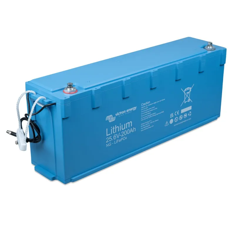 Seitliche Ansicht der Victron Energy LiFePO4-Batterie 25,6V 200Ah mit technischen Details