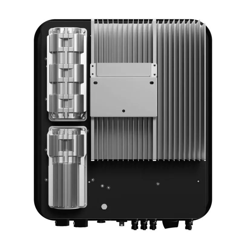 Borochi Wechselrichter Hybrid-Wechselrichter 12 kW neben einem Lithium-Ionen-Batteriespeicher für PV-Anlagen.
