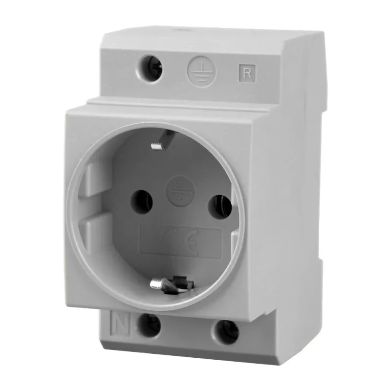 Schuko Steckdose für Hutschiene in Grau 16A 230V 2P+E für 35mm DIN Trägerschienenmontage – Bild 2