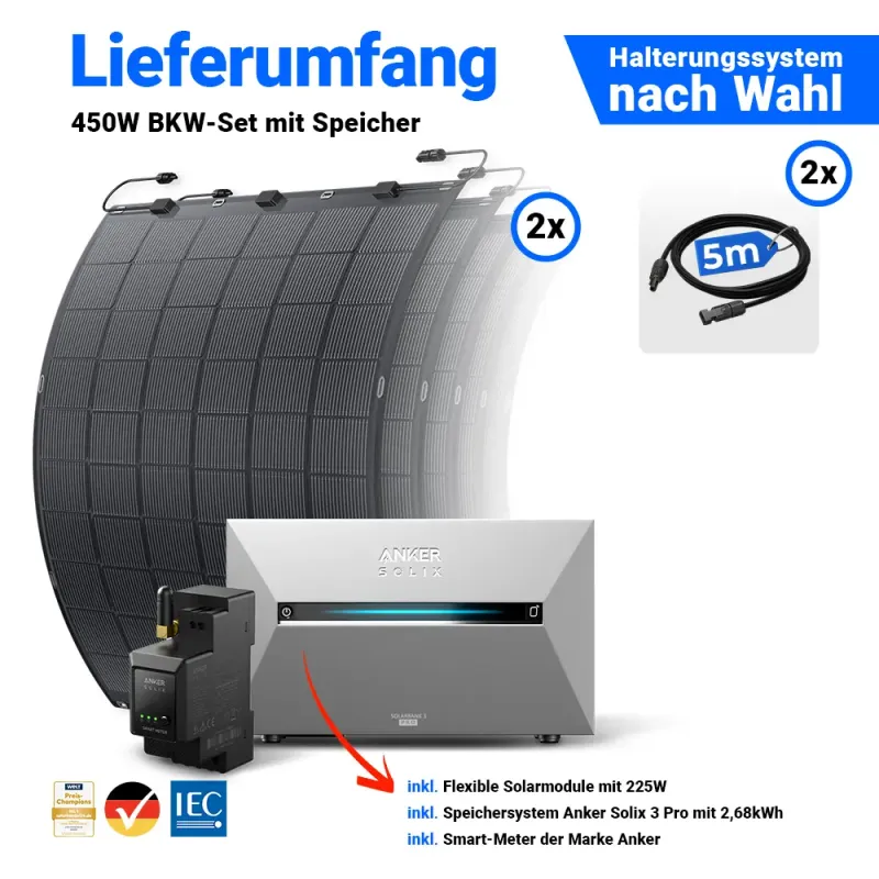 450W Balkonkraftwerk – solago mit flexiblen Solarmodulen 2x225W Set mit Speicheroption – Bild 2