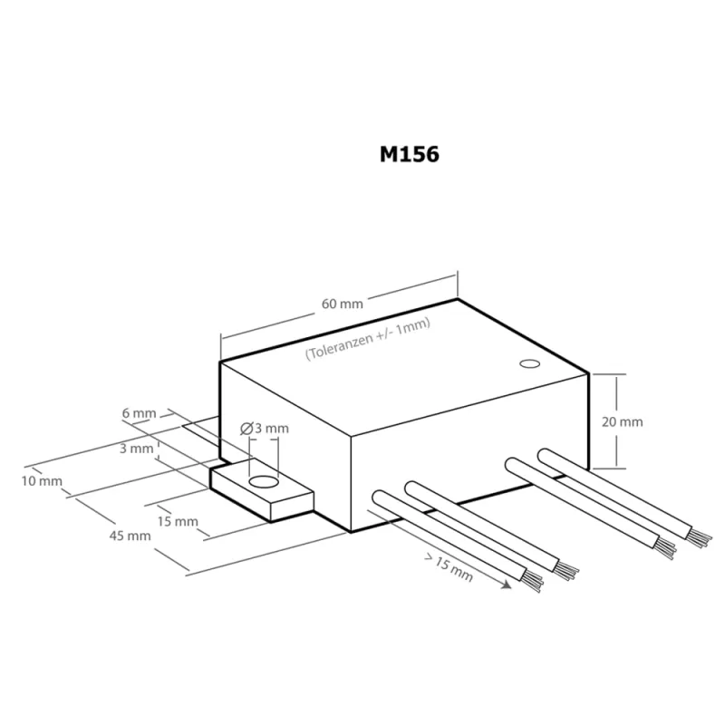 Ansicht des Kemo Electonic M156 von der Seite mit Leistungsangabe 1 kW und Typenschild.