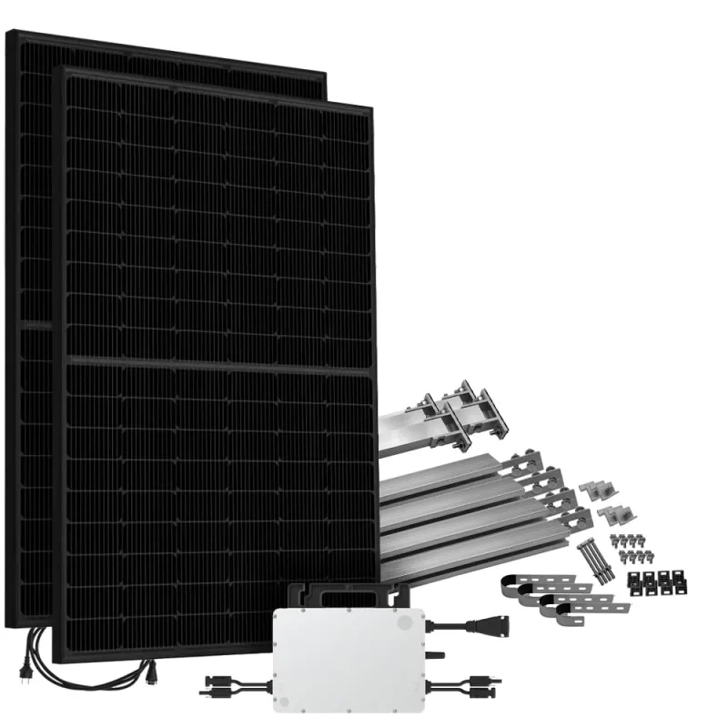 Solar-Direct 900W HMS-800-2WB Balkonkraftwerk Bifazial Full Black Schukosteckdose - 10m - Montageset für Balkongeländer