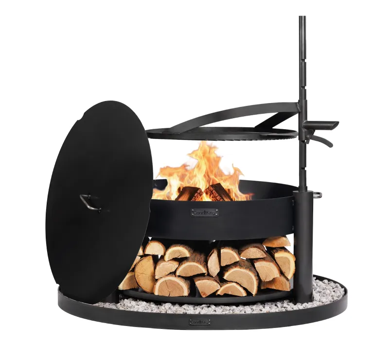 Cookking Multifunktions-Feuerschale "MONTANA X" 80 cm mit Grillrost 60 cm, Deckel 82,0 cm und runder dekorativer Steinbasis 100 cm – Bild 2