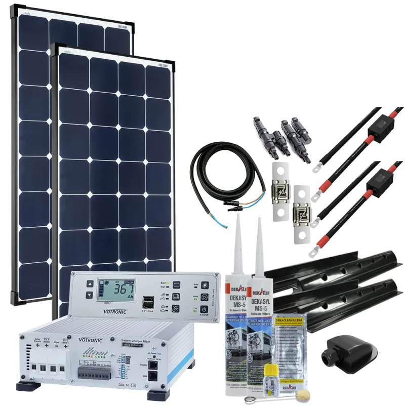 mTriple S Wohnmobil Solaranlage mit 2 x 120W Solarmodul 30/20/250 Votronic Triple Charger und 5747 VPC Jupiter Kombipanel