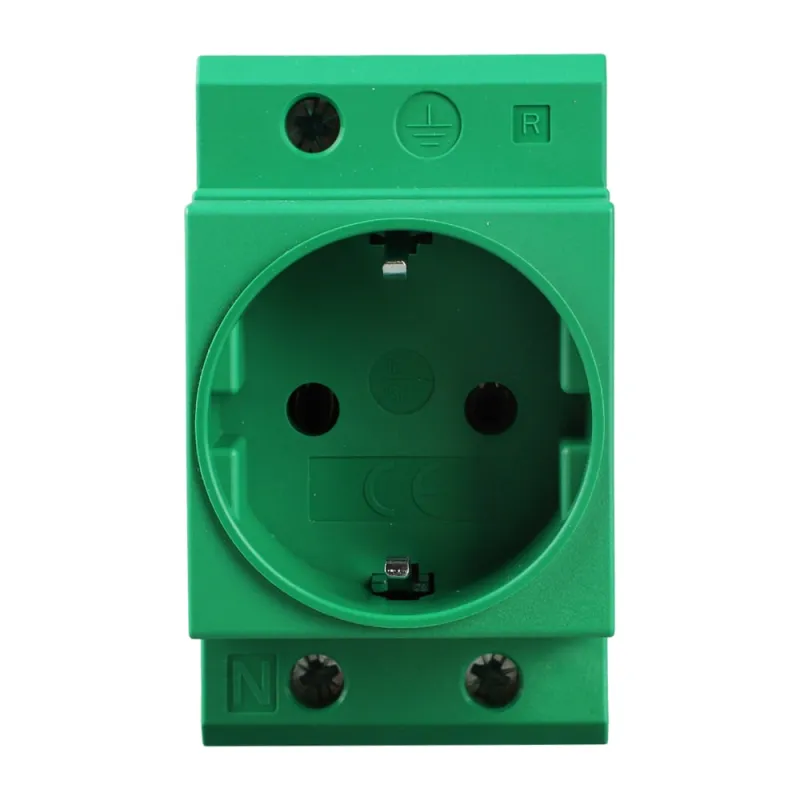 Schuko Steckdose für Hutschiene in Grün 16A 230V 2P+E für 35mm DIN Trägerschienenmontage – Bild 3