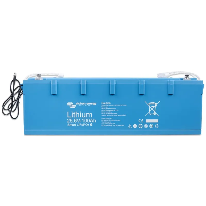 Seitliche Ansicht des Victron Energy Batteriespeichers LiFePO4 für Solarstromspeicherung