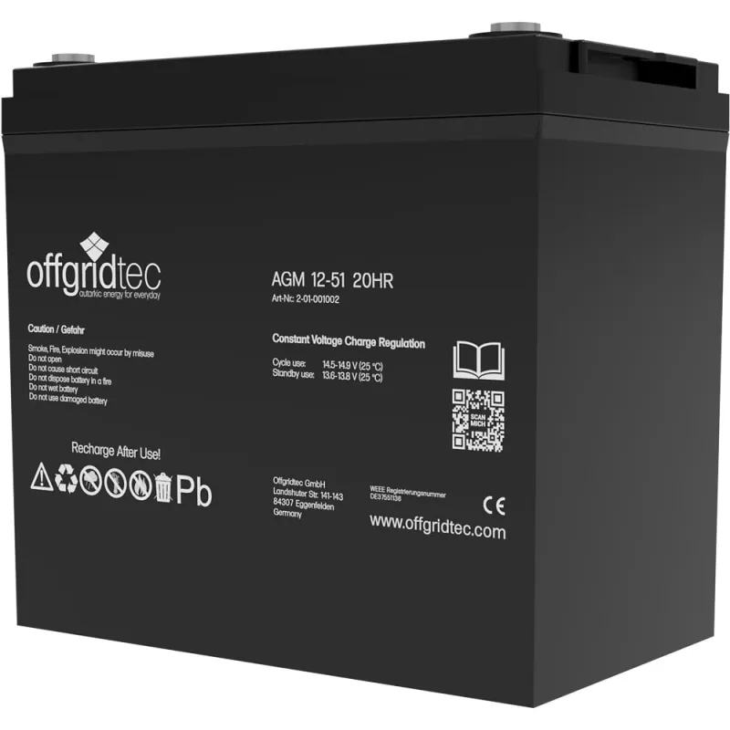 Offgridtec® AGM 51Ah 20HR 12V - Solar Batterie Akku Extrem zyklenfest – Bild 2