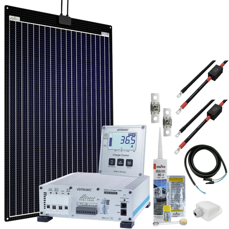 mTriple Flex L Wohnmobil Solaranlage mit 1 x 160W 45/30/350 VBCS Triple Charger und 1247 Charge Control Display