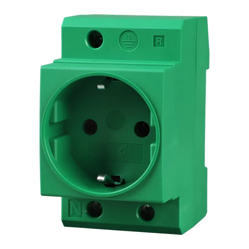Schuko Steckdose für Hutschiene in Grün 16A 230V 2P+E für 35mm DIN Trägerschienenmontage – Bild 2