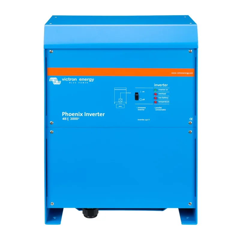 Victron Energy Wechselrichter Phoenix 48/3000 in Frontansicht mit Anschlüssen und Display
