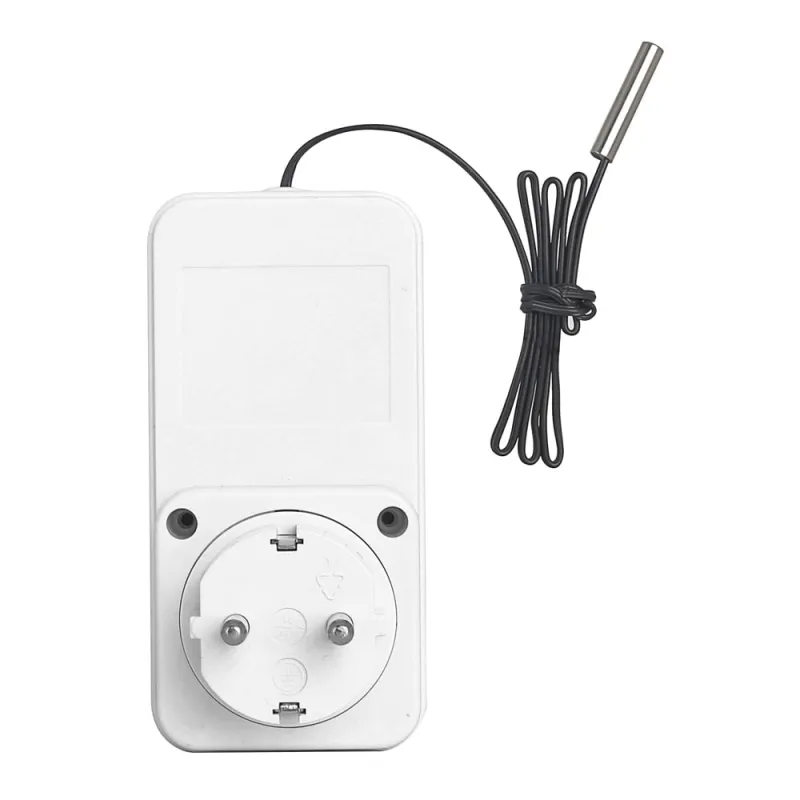 Rückseite des Temperaturreglers Steckdose mit Stecker und Anschlussmöglichkeiten.