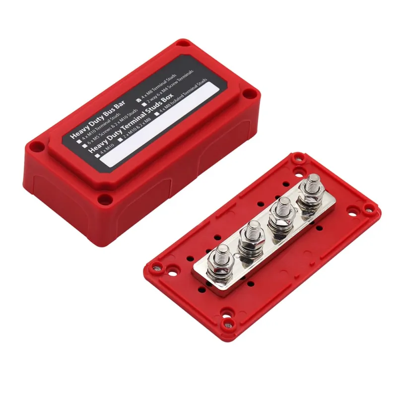 BusBar Box Rot 4 x M8 Anschlussbolzen inkl. Abdeckung und Befestigungsschrauben