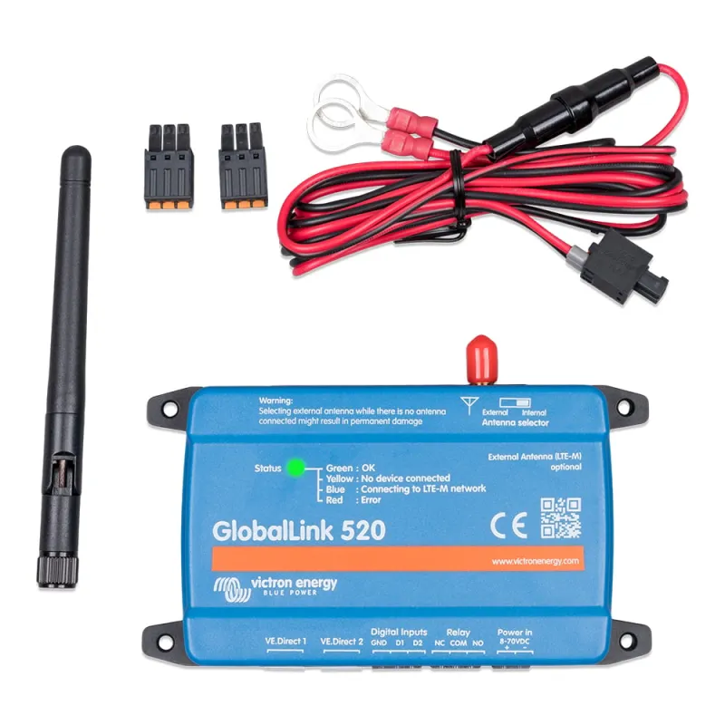 Victron Energy Systemüberwachung GlobalLink 520 neben einem Victron-Gerät für Datenübertragung.