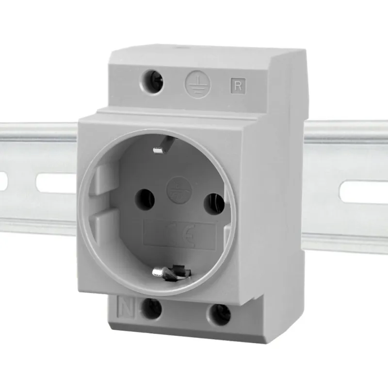 Schuko Steckdose für Hutschiene in Grau 16A 230V 2P+E für 35mm DIN Trägerschienenmontage