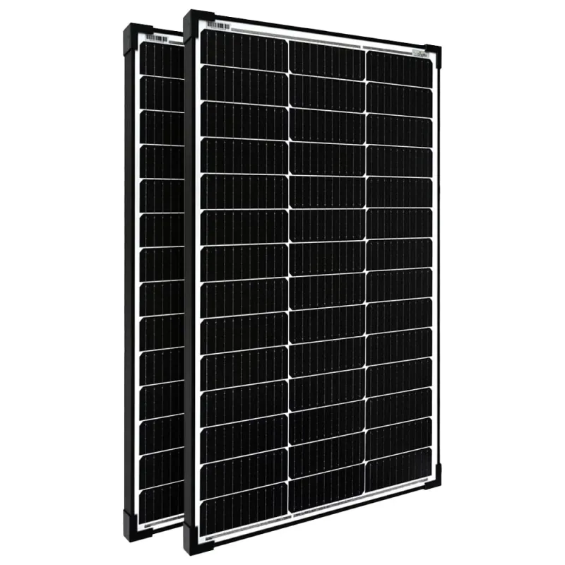 Komplettansicht der mPremium+ L Solaranlage inklusive Unterkonstruktion für Wohnmobildächer.