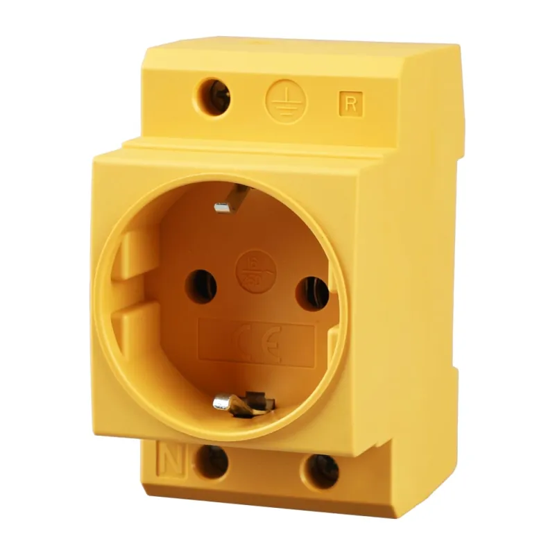 Schuko Steckdose für Hutschiene in Gelb 16A 230V 2P+E für 35mm DIN Trägerschienenmontage – Bild 2