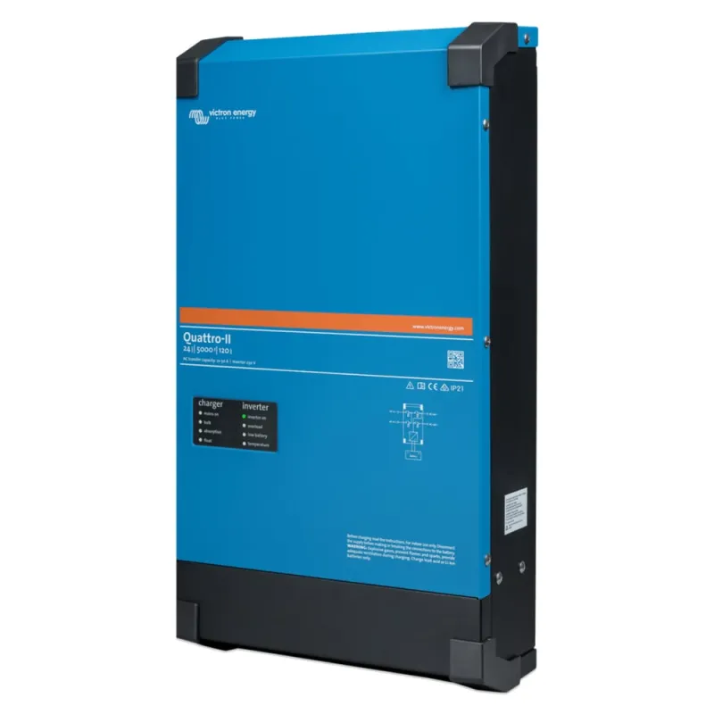 Frontansicht des Victron Energy Ladegeräts Quattro II für 24-Volt-Systeme