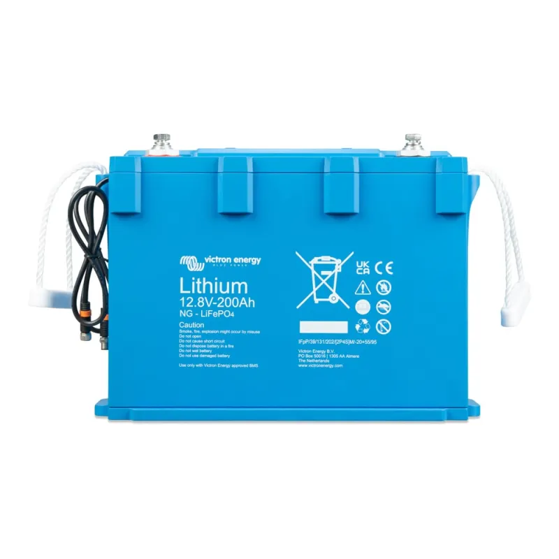 Seitenansicht des Victron Energy Batteriespeichers LiFePO4, 200 Ah Speicherkapazität.