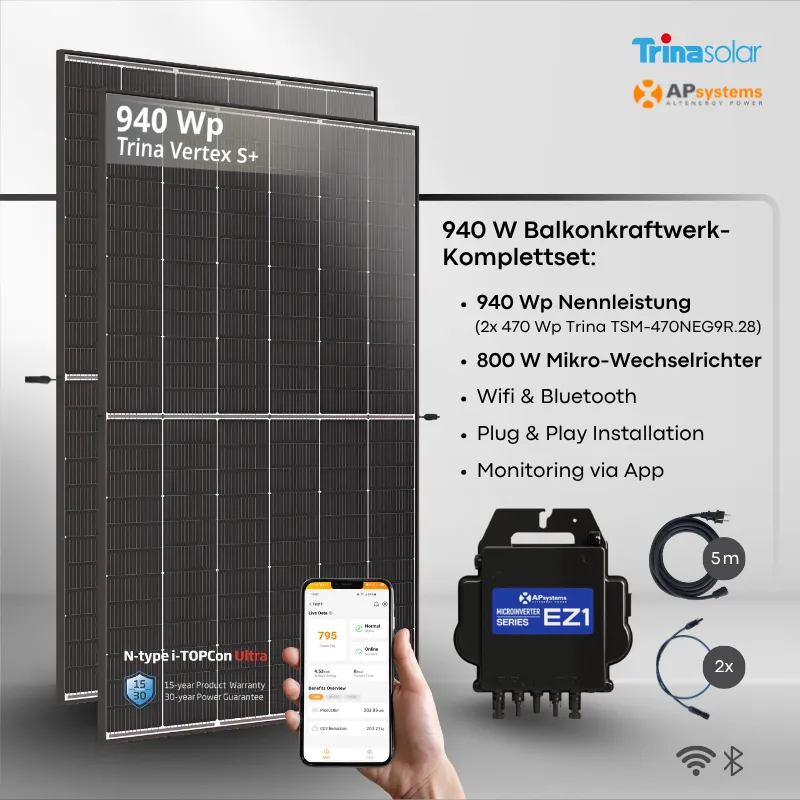 Balkonkraftwerk Trina 940 Wp + APsystems EZ1 800 W