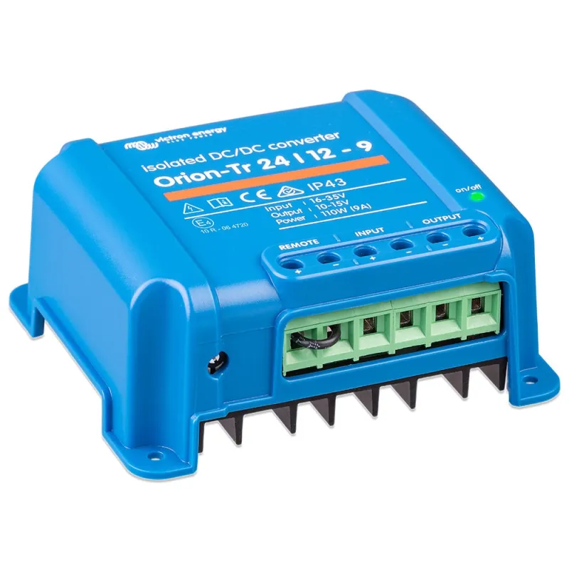 Anschlussmöglichkeiten des Victron Energy DC/DC Wandlers für 24 V auf 12 V.