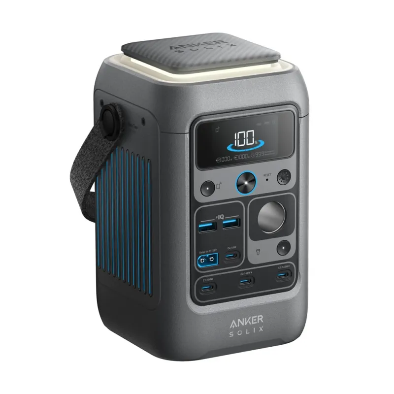 Anker SOLIX C300X mit sichtbaren Anschlüssen für DC und USB.