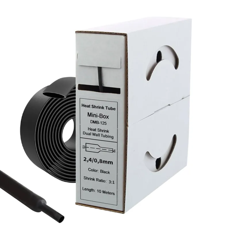 10m Schrumpfschlauch mit Kleber 2,4mm>0,8mm schwarz Ratio 3:1