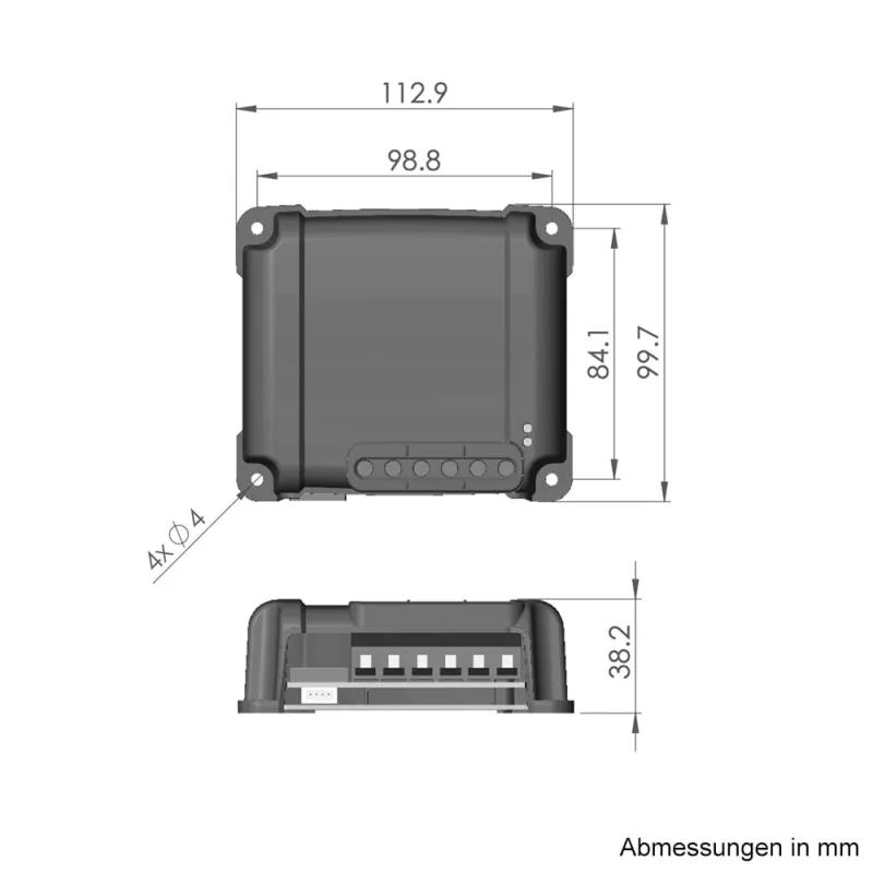 Rückansicht des Victron Energy Solarladereglers MPPT 75/10 mit technischen Details