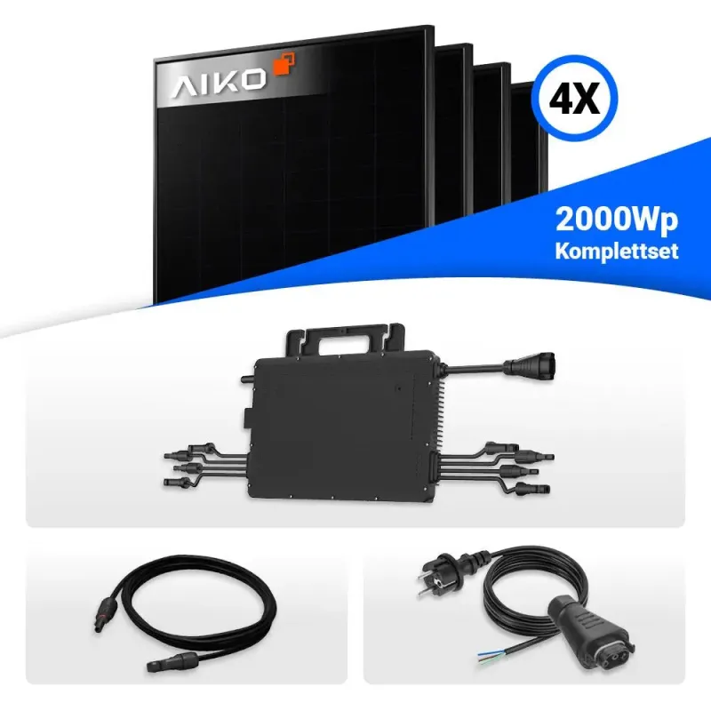 2000W Balkonkraftwerk - 4x AIKO 500W Full Black bifazial & Hoymiles HiFlow HMS-2000-4WB Wechselrichter