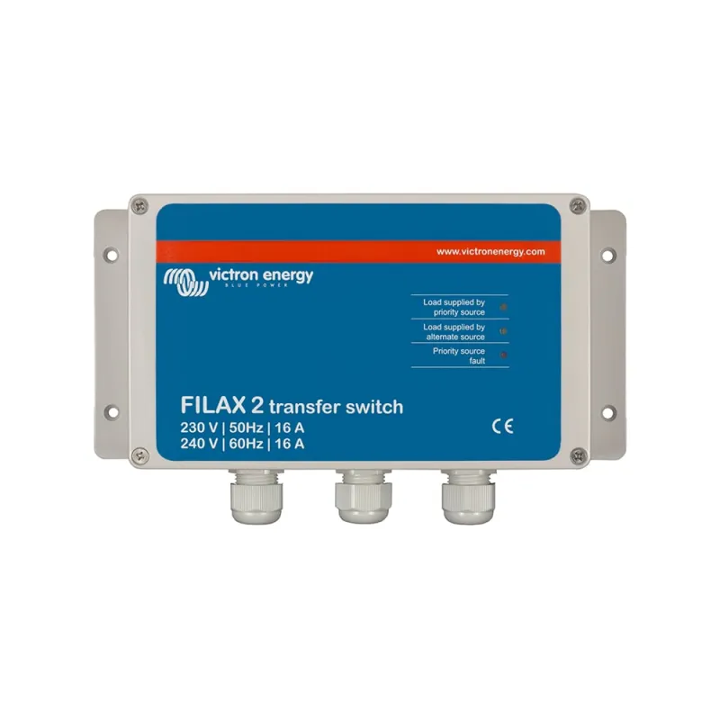 Technische Zeichnung des Victron Energy Transferschalters mit Abmessungen