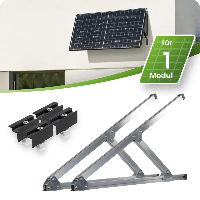 Solarmodul Flachdach- und Wand-Montageset mit 30-mm-Profilen für waagerechte Installation.