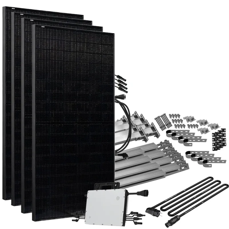 Solar-Direct 1800W HMS-1600-4T Solaranlage Full Black - 15m Anschlusskabel – Montageset Balkongeländer