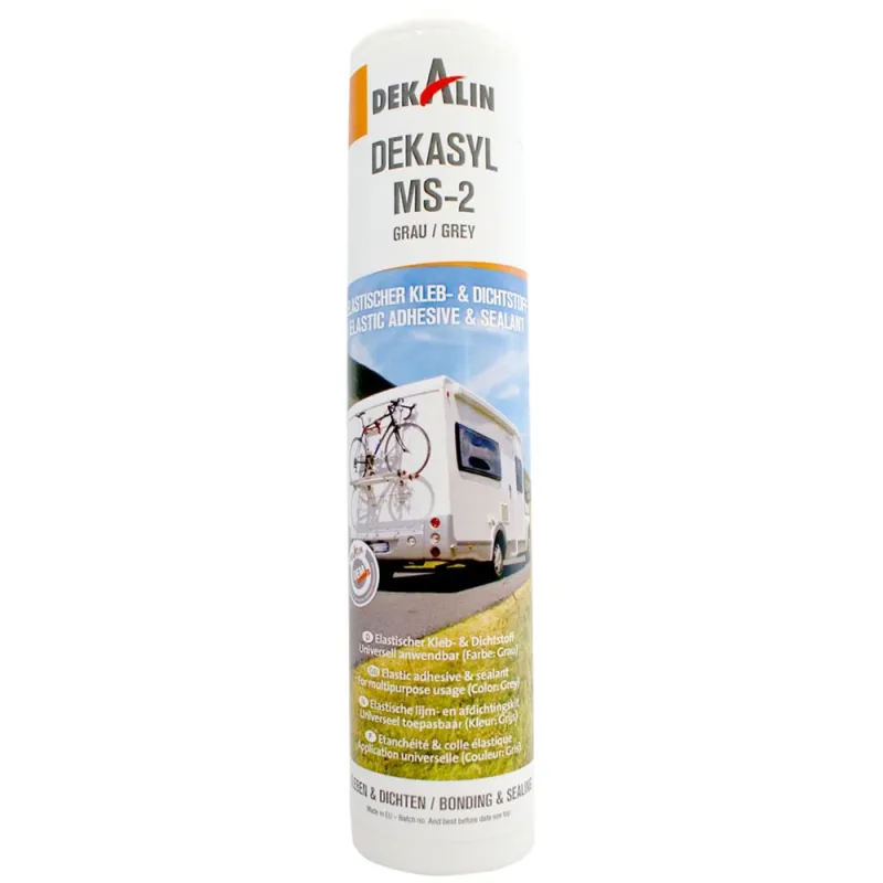 Graue Kartusche Dekalin Dekasyl MS-2 Kleb- und Dichtmasse für Photovoltaik-Anlagen, 290 ml Inhalt.