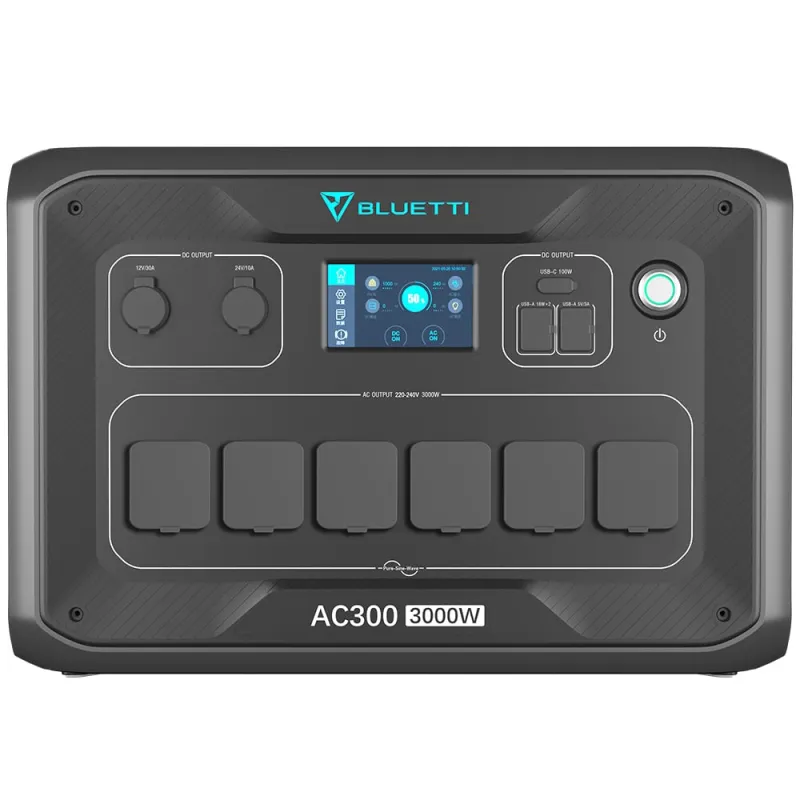 Bluetti AC300 mit angeschlossenem Batteriemodul für erweiterte Kapazität