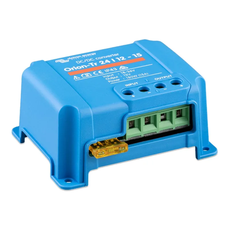 Frontansicht des Victron Energy DC/DC Wandlers für 24-V- auf 12-V-Systeme