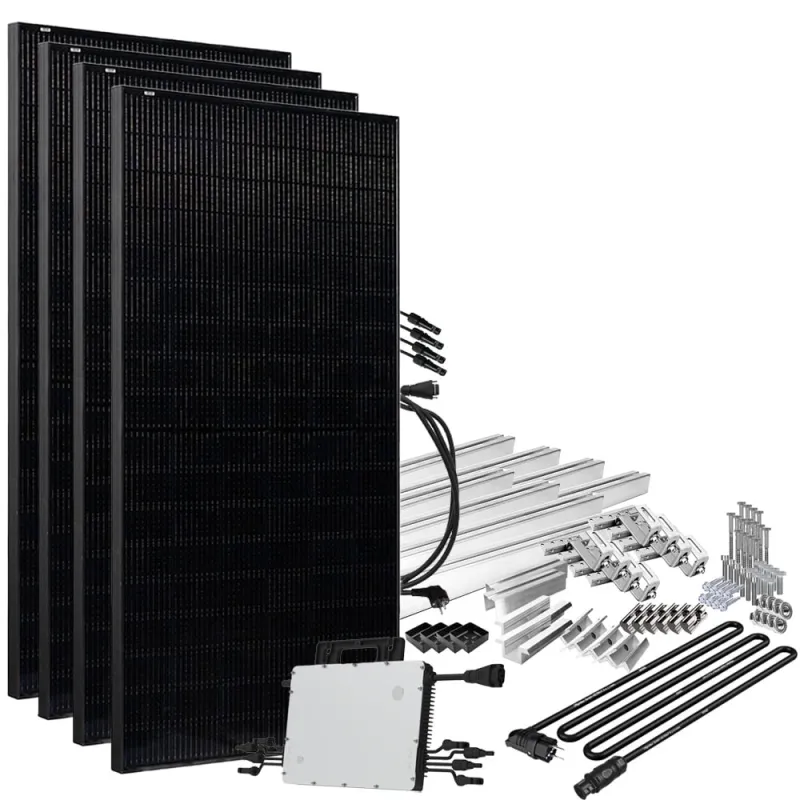 Solar-Direct 1800W HMS-1600-4T Solaranlage Full Black - 10m Anschlusskabel – Montageset Ziegeldach