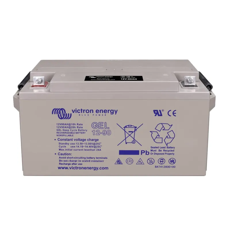 Rückansicht des Victron Gel-Batteriespeichers mit technischen Details