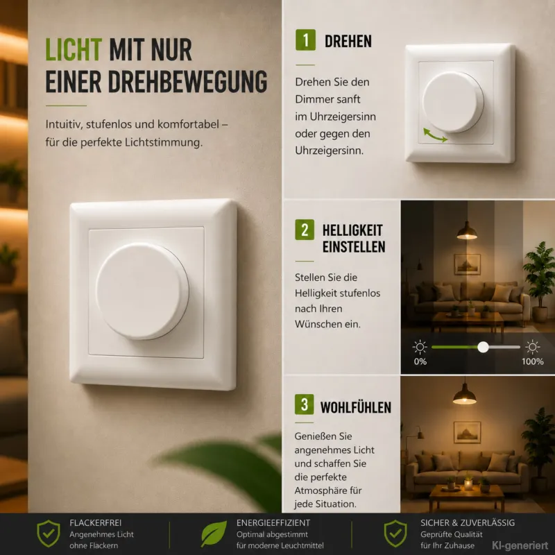 Smart LED Drehdimmer 0,5 - 100W Unterputz Tuya Alexa Dimmschalter für LED und Halogen 0,5 - 300W 230V weiß – Bild 2