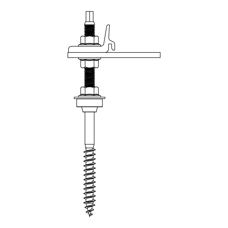 Technische Zeichnung der K2 Systems GmbH Stockschraube M10 x 200 mm mit Maßen und Gewindedetails.
