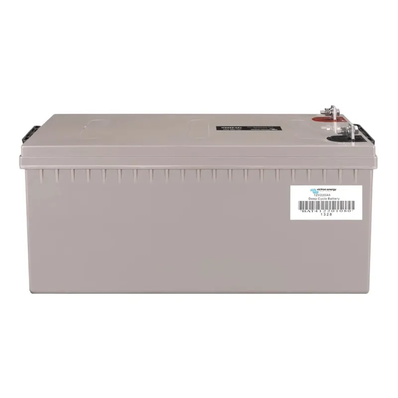 Victron Batteriespeicher Gel Deep von oben mit geschlossener Abdeckung und Lüftungsöffnungen.