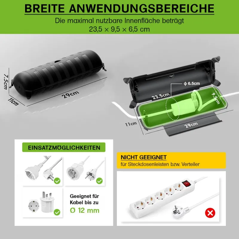 wasserdichte Kabelbox IP44, 2 Eingänge, schwarz, für Kabel bis 12mm – Bild 3