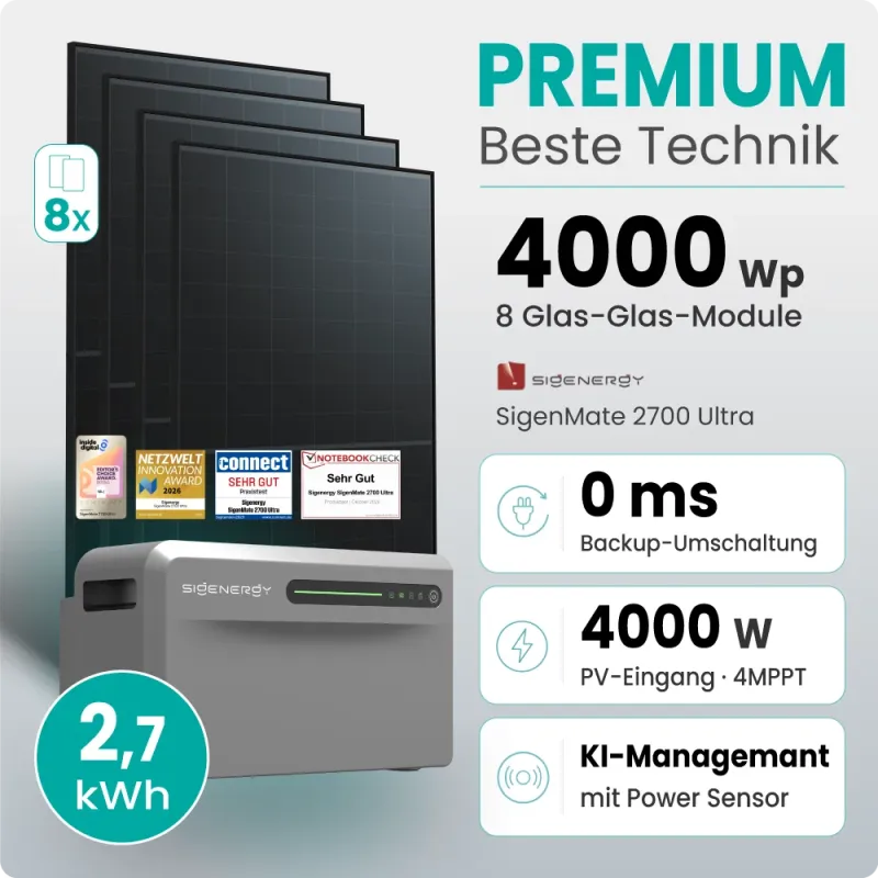 4000W Balkonkraftwerk Premium mit Sigenergy SigenMate mit 2,7kWh Speicher