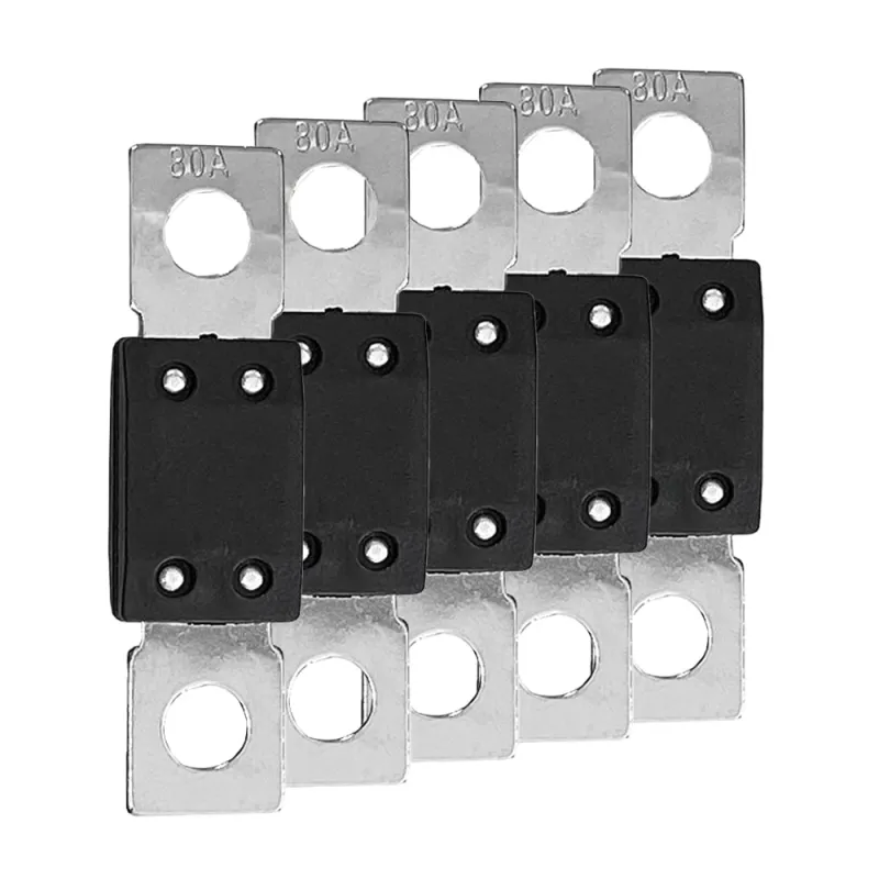Fünf MEGA-Sicherungen 80A für 48V-Systeme im Set, verpackt in Originalverpackung.