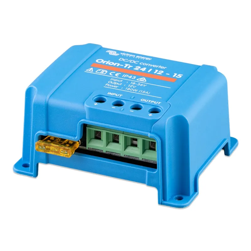 Seitliche Ansicht des kompakten Victron Energy DC/DC Wandlers