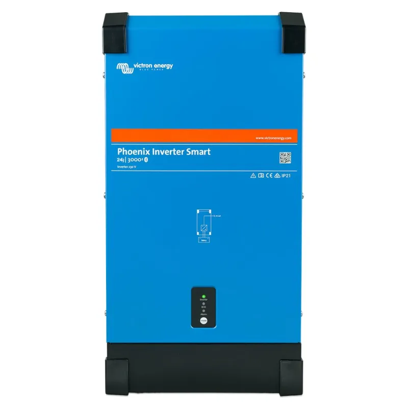 Frontansicht des Victron Energy Wechselrichters 24/3000 230V Smart mit Schuko-Anschluss