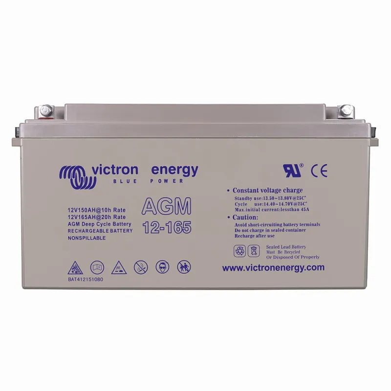 Victron Energy Batteriespeicher AGM 12V/165Ah in schwarzem Gehäuse mit Anschlüssen.