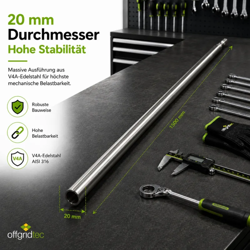Detailansicht des Tiefenerders V4A mit 20 mm Durchmesser und glatter Oberfläche.