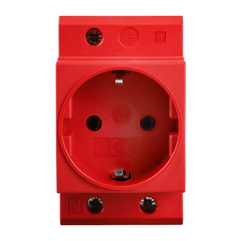 Schuko Steckdose für Hutschiene in Rot 16A 230V 2P+E für 35mm DIN Trägerschienenmontage – Bild 3